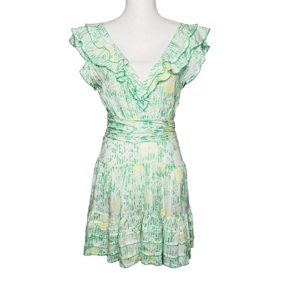 Poupette St Barth Della Floral Mini Dress Green Yellow Size S - Picture 3 of 14